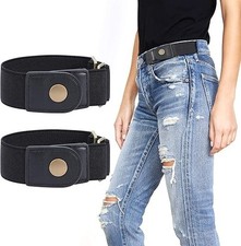 2 Pack No Buckle Belts for Men Women Side Belt 1.5in Elastic Stretch Adjustable