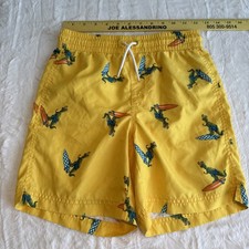 Old Navy Boys Yellow Dinosaur Print Lined Swim Trunks Size 10/12 Large