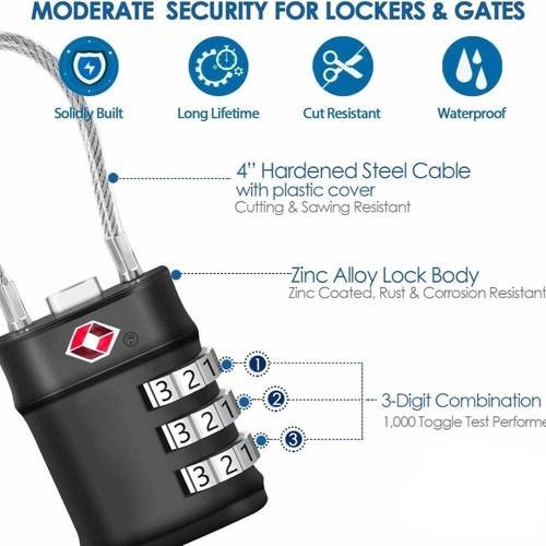 2 Pack New TSA Approved Luggage Locks, Combination Travel Cable Lock Kits } - Picture 6 of 14