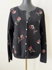Eagles Eye Sweater Women XL Black Floral Embroidery Cardigan Stretch Cottagecore