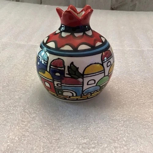 Decorative Ceramic Pomegranate Painted Images of Jerusalem 3.9" Handmade