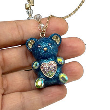 BETSEY JOHNSON Necklace Blue Glitter Big Gummy Bear Candy Pendant Necklace NWT