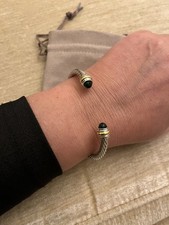 David Yurman Sterling Silver With A Touch Of 18 K Gold Bangle with  green agate