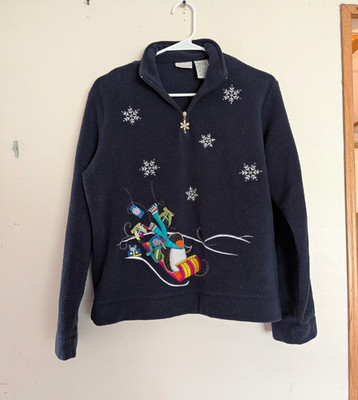 White Stag Women's Navy 1/4 Zip Embroidered Snowflake Holiday Jacket Size M