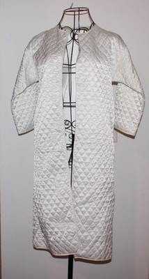 Vintage PAPILLON by Paula Carbone Quilted Robe Ivory Satin XS Open Front