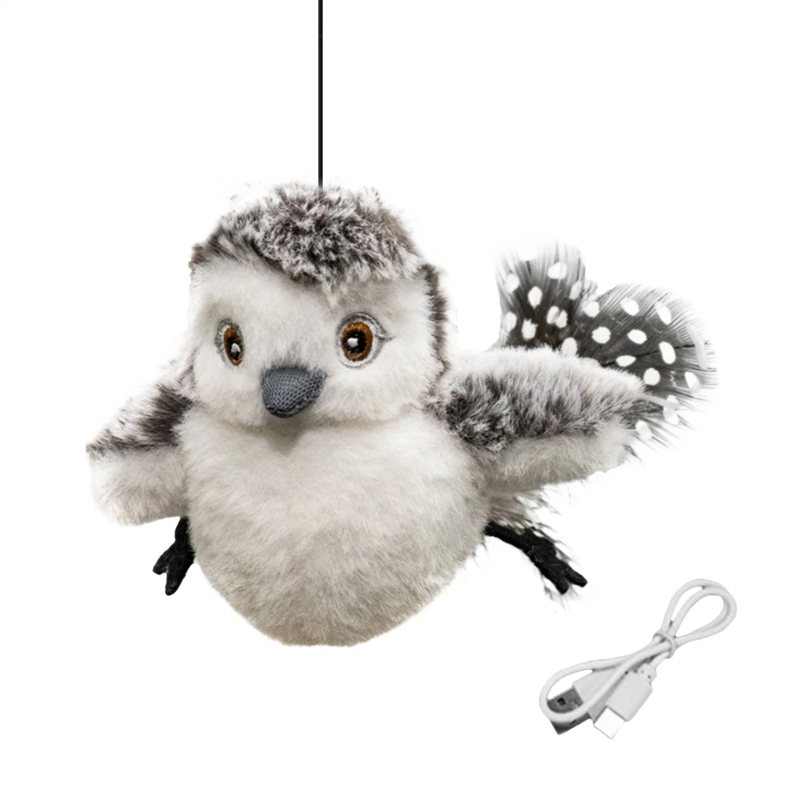 Electronic Interactive Flying Bird Cat Toy with 6 Animal Sounds, Rechargeable