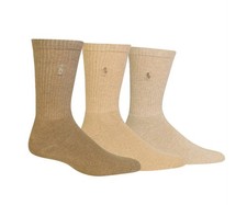 Polo Ralph Lauren Men's Ribbed Cushion Foot Crew Socks 3-Pack 10-13 Oatmeal
