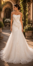 Allure Bridals 8416 Wedding Dress Ball Gown 24 Strapless Tulle Lace Embroidery