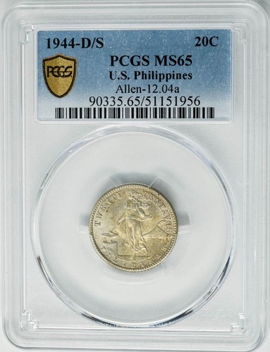 1944-D/S 20c U.S. Philippines Allen-12.04a MS65 Secure PCGS 949257-1 - Picture 1 of 3