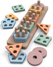 Wooden Shape Sorter and Stacking Puzzle Montessori Learning Toy