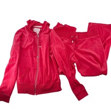 Victoria's Secret Y2K Salmon Red Velour Tracksuit Set Hoodie Pants Size M/M