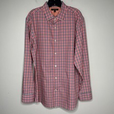 Banana Republic Button Dress Shirt Men XL Red Blue Check Plaid Non Iron Slim Fit