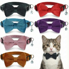 6 Pack Cat Collars with Bow Tie and Bell, Velvet Cat Collars with Bowtie,