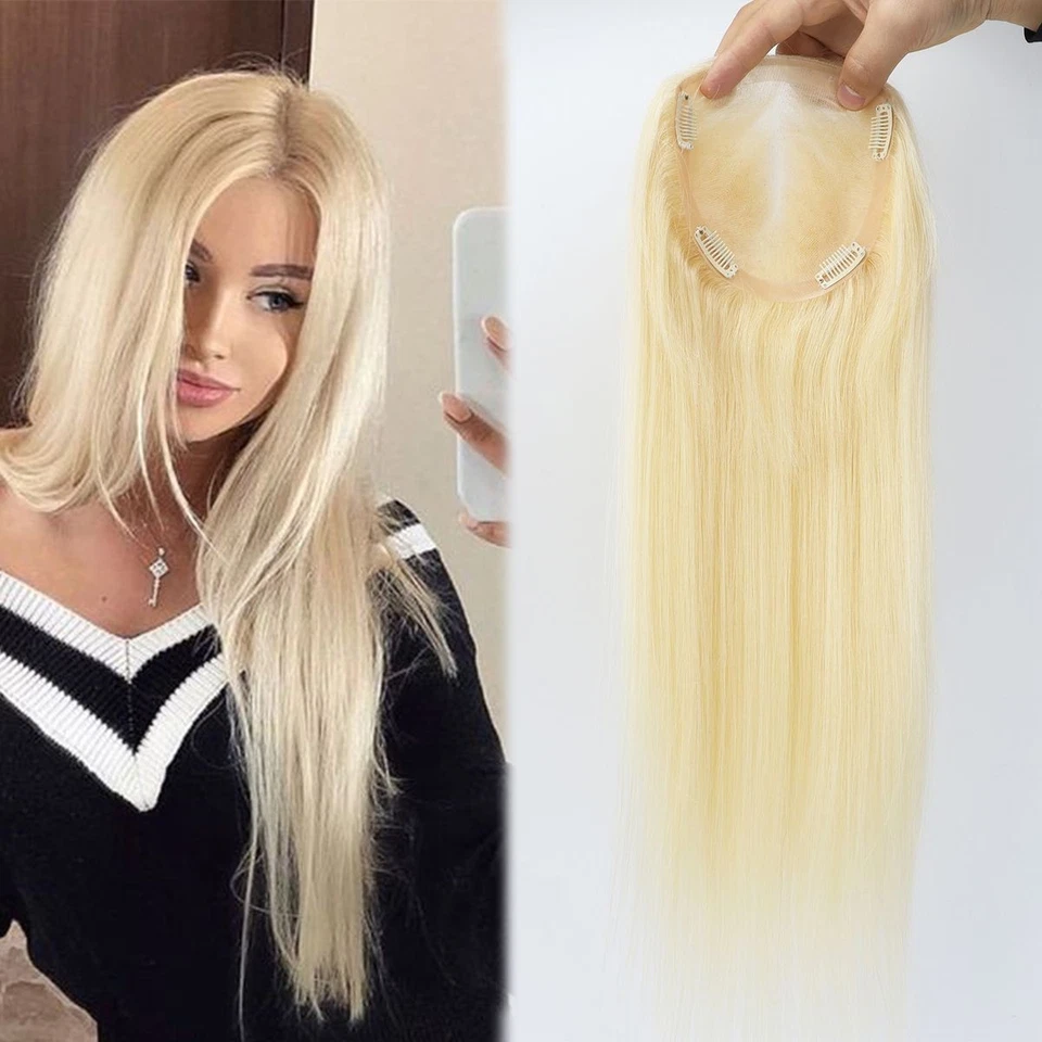 14" 16" 18" Mono Base Rooted Blonde European Virgin Human Hair Toppers 5x6" - Image 3 of 4