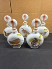 JW Dant Vintage 1969 Field Birds Milk White Glass Decanter Distillery - Lot of 5