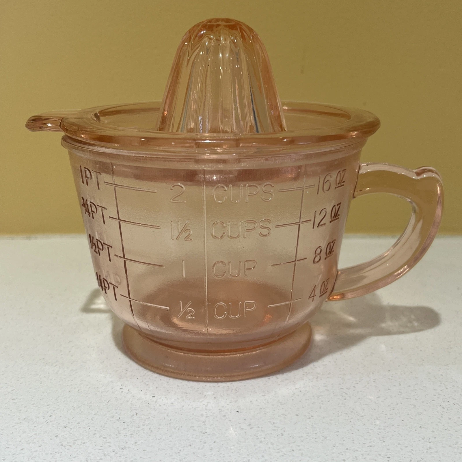 Pink Amber Depression Style Glass Measuring Cup & Mixing Bowl, VTG Style Kitchen
