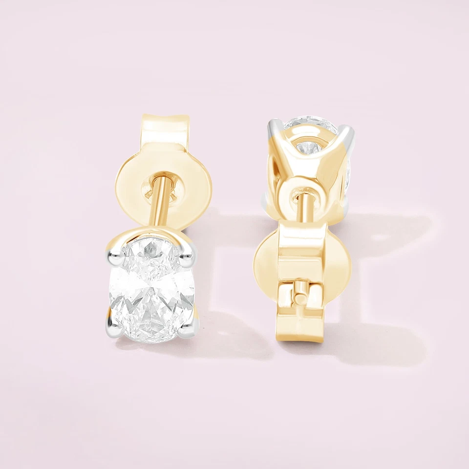 Christmas Gift Solitaire Lab Grown Diamond Stud Earring 1.30 Ct 14K Yellow Gold - Image 3 of 4