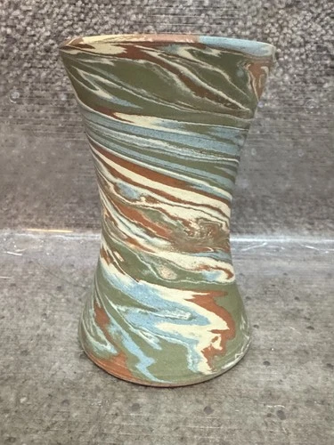 Blue Green Niloak Mission 1910-24 Vintage Swirl Vase 4.25" Tall 2.75" Diameter