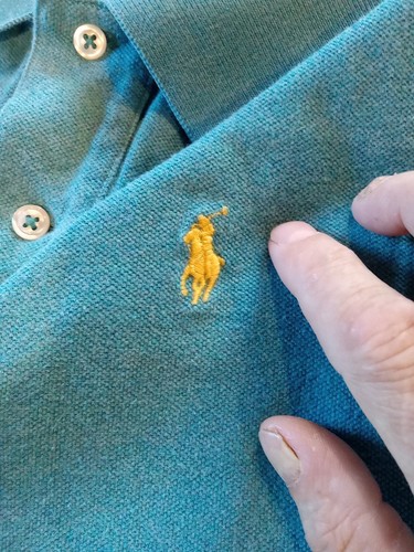 Polo Ralph Lauren Shirt Mens L Teal Green Short Sleeve Yellow Pony - Picture 4 of 8