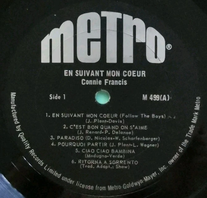 Vinyl LP Connie Francis - En Suivant Mon Coeur VG M-499 Canada Latin Pop - Image 3 of 4