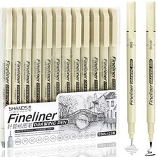 Micro Fineliner Black Drawing Pens,12 Waterproof Watercolor Painting Art