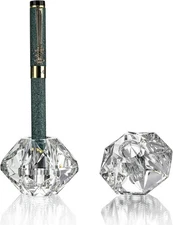 QFkris 2-Packs Crystal Fountain Pen Stand Glass Feather Pen Holder Crystal Pen &