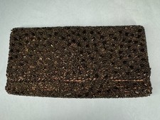 Vintage 1960s Hand Beaded Evening Clutch Purse Bronze Glass Seed Beads Macau