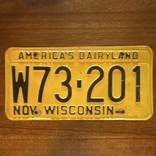 Plaque d'immatriculation Wisconsin "America's Dairyland" W73-201 NOV. WISCONSIN