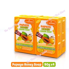 Papaya Honey Cream Soap by A Bonne with Micro Scrub 90g x 4