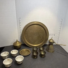 Antique Dallah Arabic Coffee Pot  Set Islamic Middle Eastern  Metal Ewer