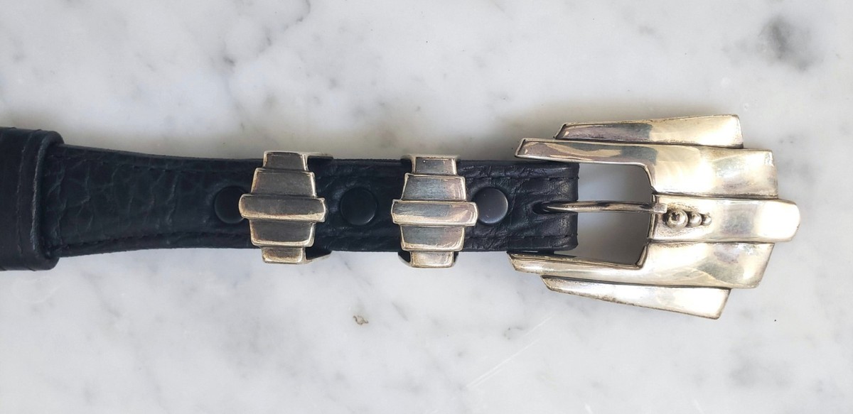 David Dear Sterling Silver Belt Buckle & Keepers; Cstm Bison Belt
