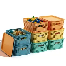 Colorful Plastic Storage Baskets with Lids 8 Pack Stackable Storage Bins Cont...