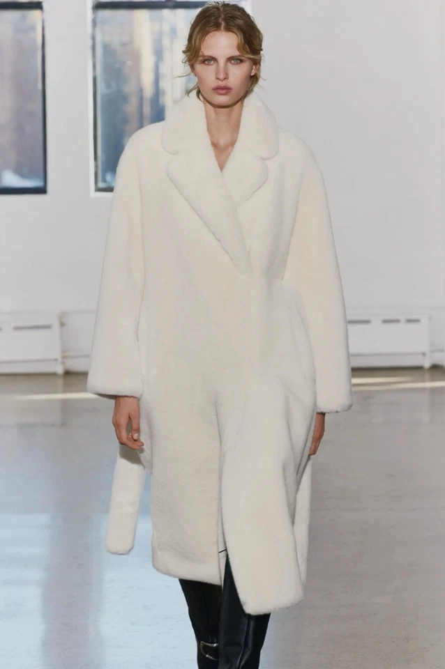 ZARA BELTED FAUX FUR COAT ZW COLLECTION ECRU NEW FW24/25 SIZE XL 4360/249 VIRAL - Image 4 of 4