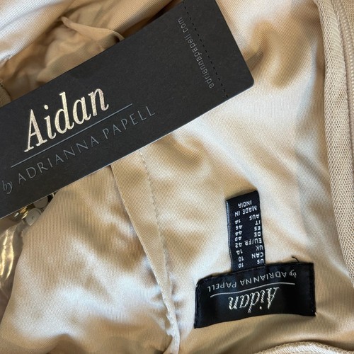 Aidan by Adrianna Papell Dress Womens 10 Beige Silver Sequin Fringe Halter Dress - Picture 3 of 5