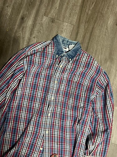 Vintage Gitano Flannel Shirt Mens large Blue Plaid Grunge Denim Collar 90s - Picture 4 of 4