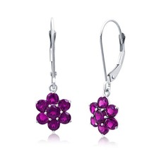 Solid 14K Yellow or White Gold Gemstone Flower Shape Dangle Earrings