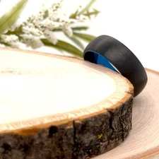 8mm Blue Tungsten Comfort Fit Ring Black Brushed Finish Christmas Gift Men Band