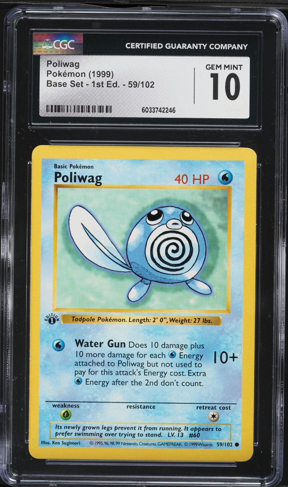 1999 Pokemon Base Set Shadowless 1st Edition Poliwag #59 PSA 10 English GEM MINT