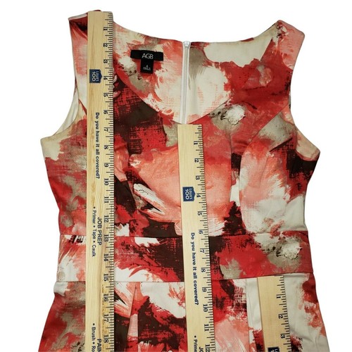 AGB Dress sz 4 Womens Floral Cherry Red Pink Black White Back Zip Sheath Shift - Picture 8 of 10