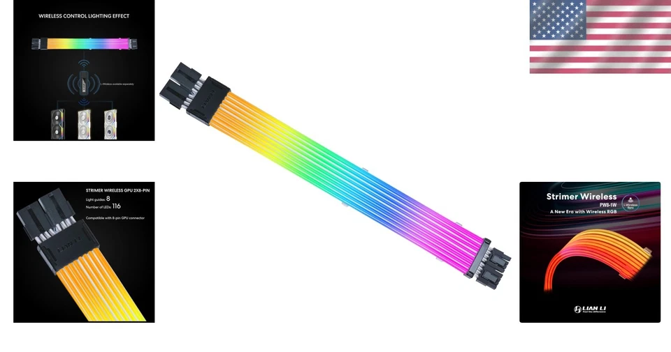 Strimer Wireless 8 Pin RGB Power Extension Cable - 382mm Length, 2.4 GHz Control - Image 2 of 4
