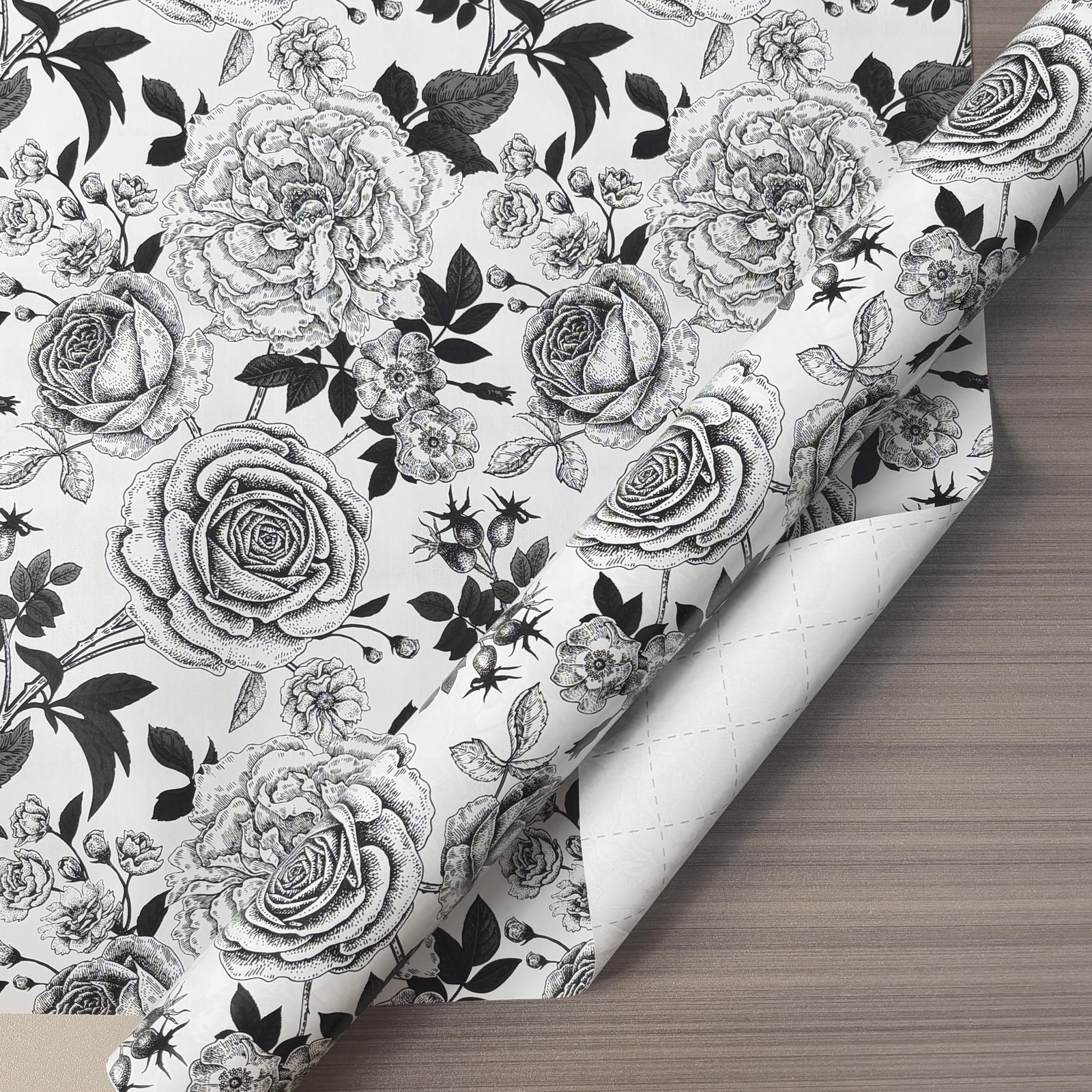 Black and White Wrapping Paper with Cut Lines, Flower Gift Wrap for Birthday,...