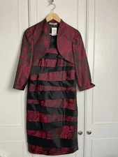 Gina Bacconi Dress Jacket  UK 10 Black Red Floral Corset Pencil  Event