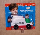 Vintage '70 Fisher-Price Little People #126 Play Family AMBULANCE Set Error MOSC
