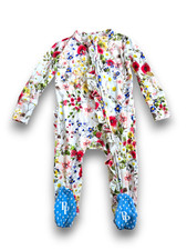 Posh Peanut Floral 1 Piece Ruffle Sleeper Pajamas Bamboo Infant 6-9m