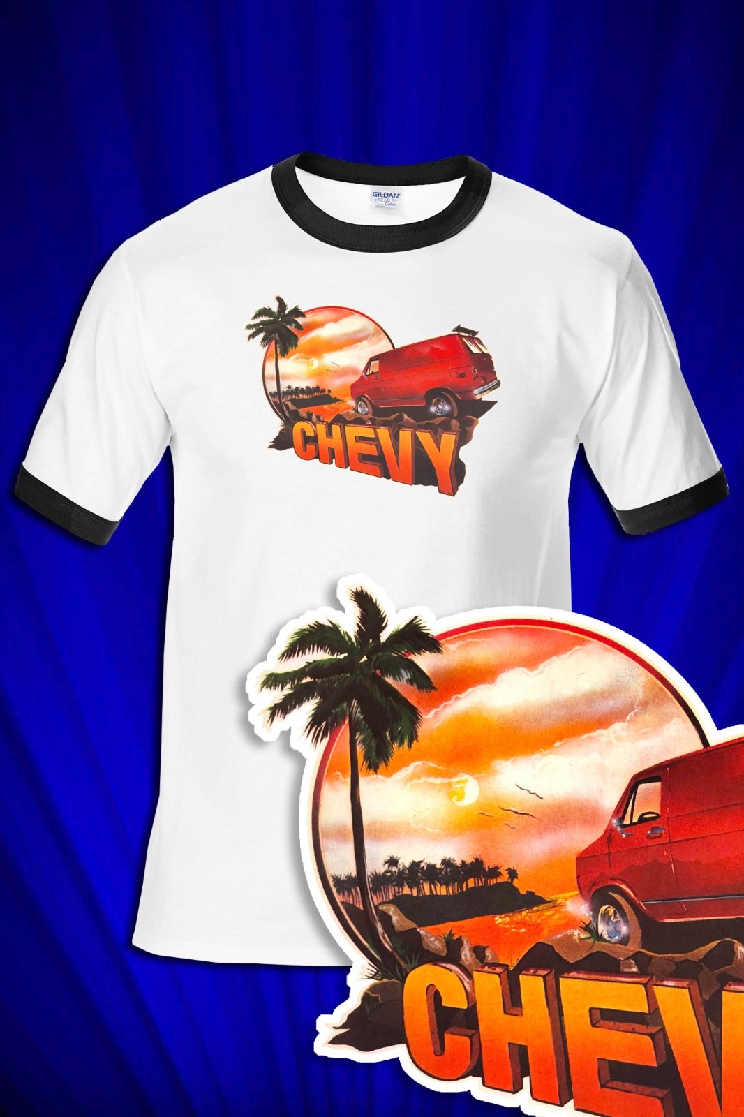 Chevy Van Paradise 1970s style RINGER T-SHIRT Unisex SM-XXL