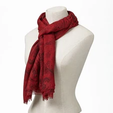 Global and Vine Scarf Red Paisley 20.8 by 68 inches NWT
