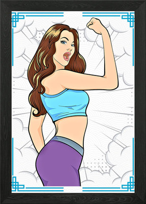 Cartoon Frau biegt Bizeps gerahmtes Wandbild Poster Leinwanddruck Bild