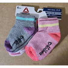 New Reebok Toddler Girls Socks 5 Pairs Non Slip Bottom 2T-4T