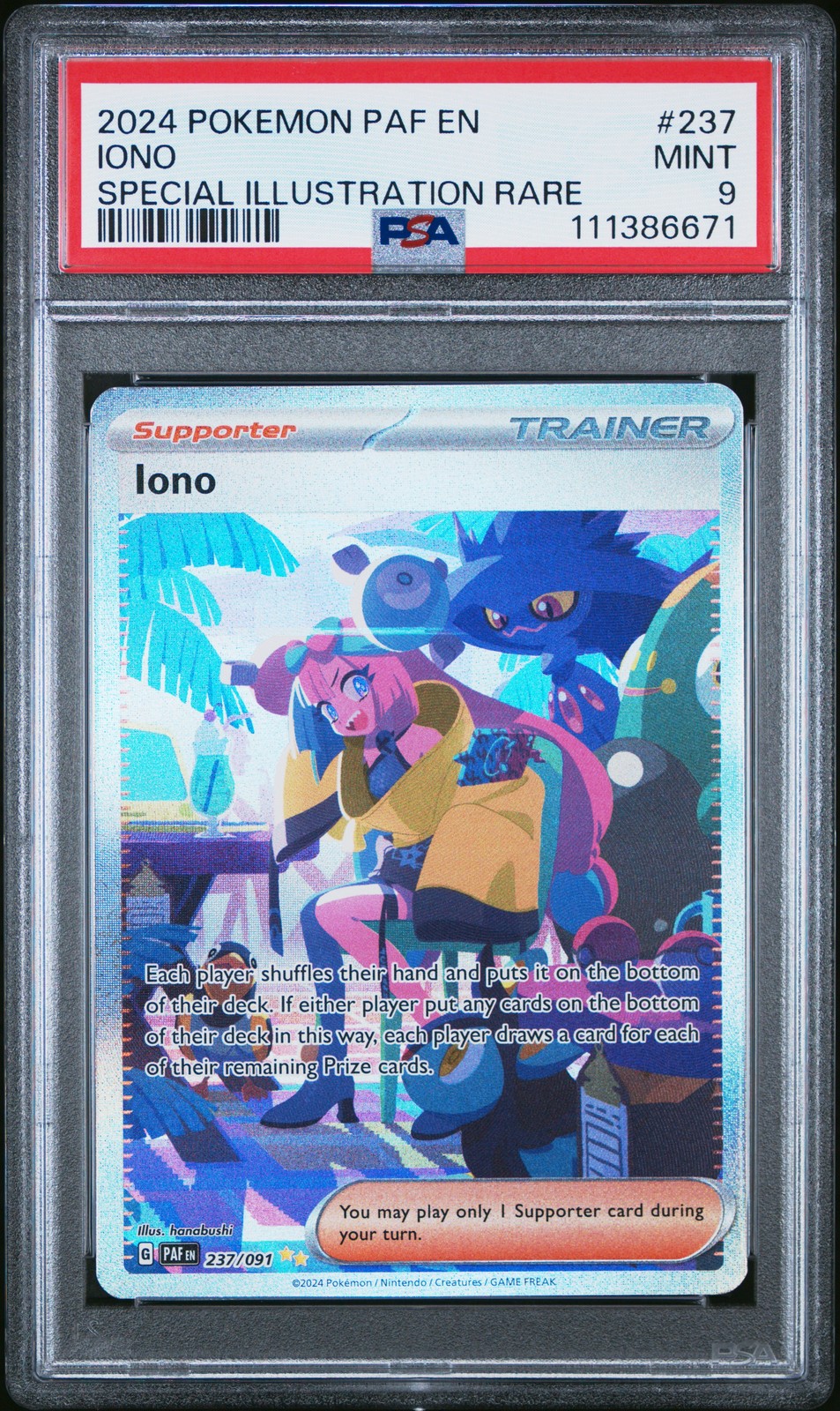 2024 POKEMON PAF EN-PALDEAN FATES SPECIAL ILLUSTRATION RARE #237 IONO PSA 9