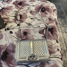 Rebecca Minkoff Leather Chevron Quilted Silver Love Crossbody